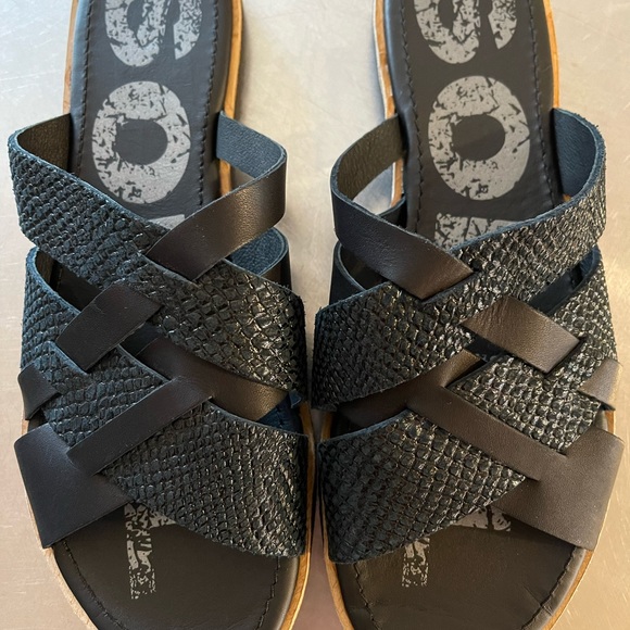 Sorel Ella Black Leather Slide Sandals Size 9 - Picture 2 of 9